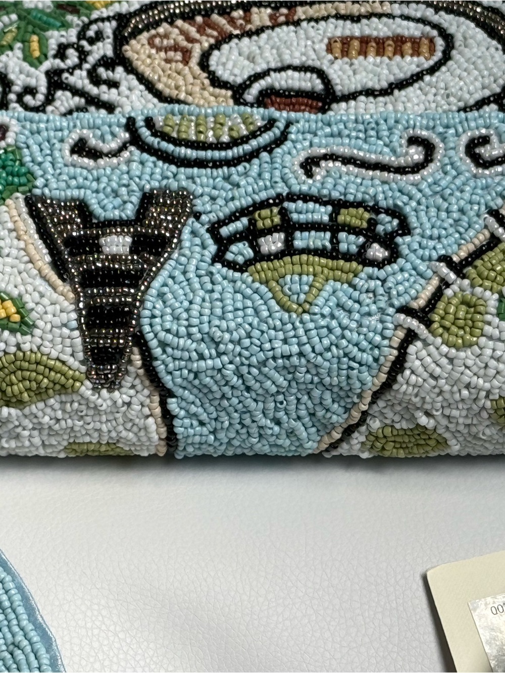 Light Blue Beaded Shoulder Bag with Paris Motif - Picture 7 of 9